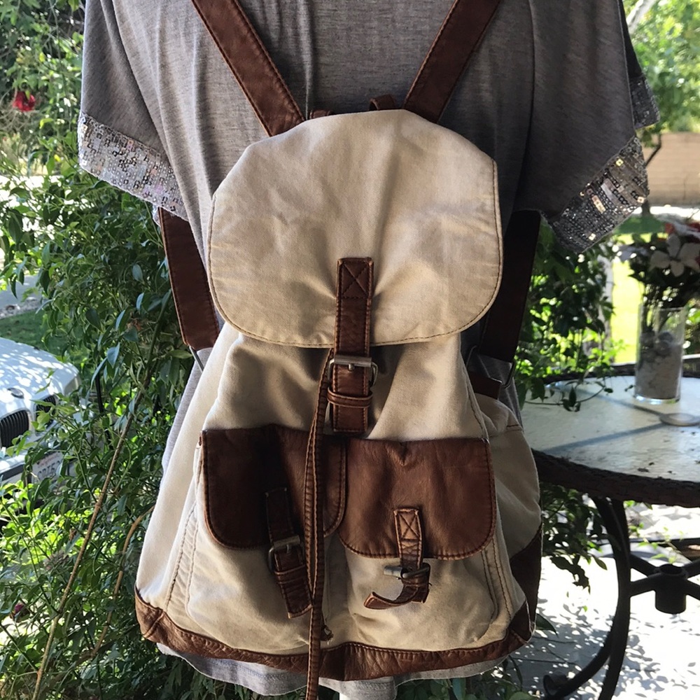 Vegan Brown and Canvas Backpack/Purse